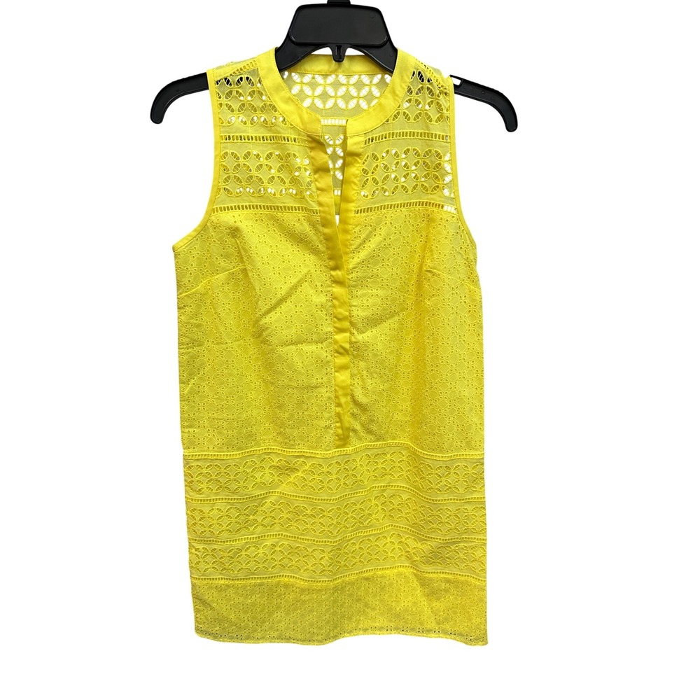 Ann Taylor LOFT Eyelet Top Sleeveless Dress Yellow Spring‎ Summer Size 0